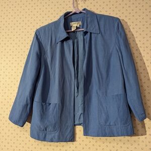💙 Coldwater Creek Petite MP Linen Silk Blue Jacket Blazer Office Professional